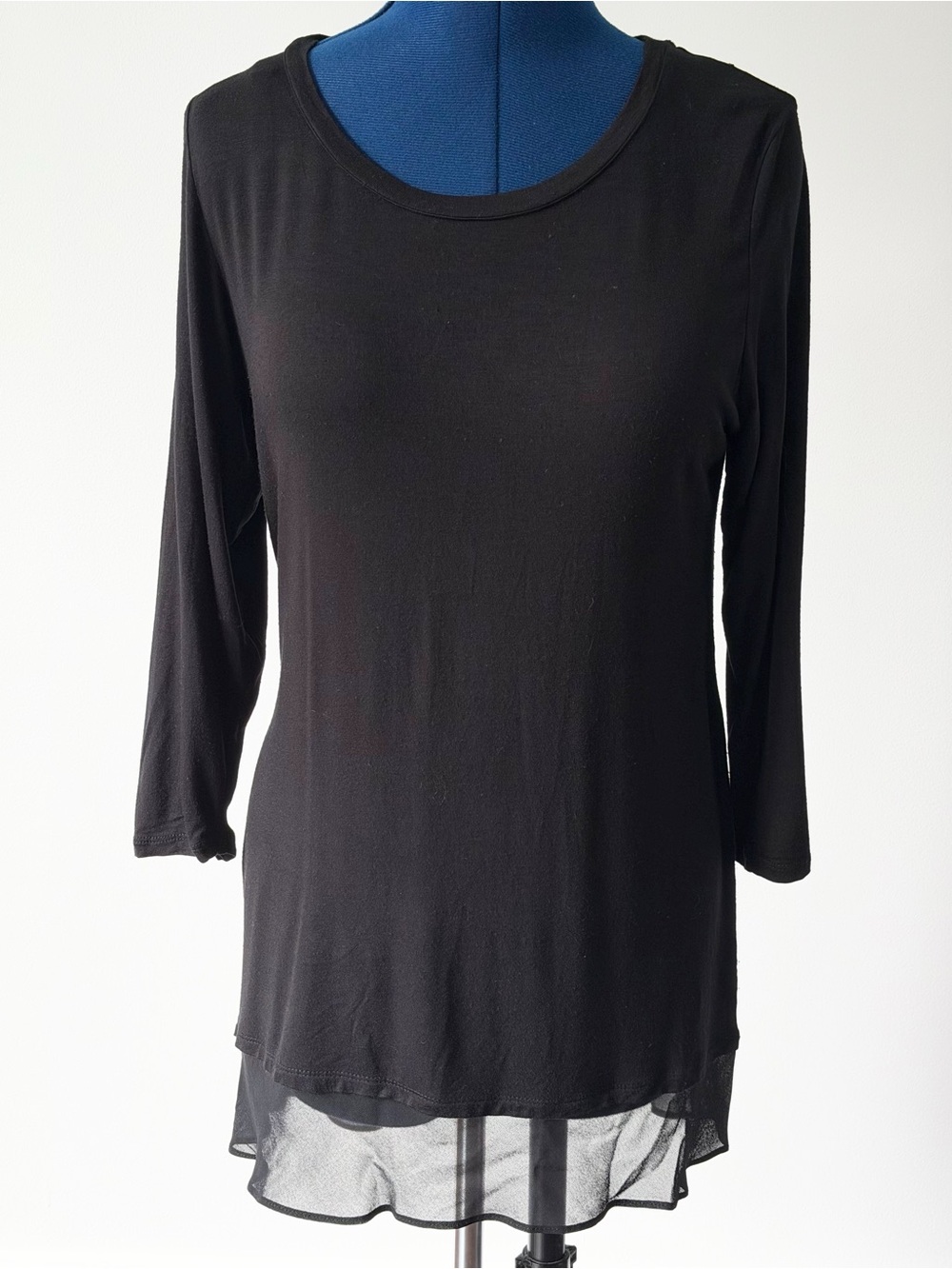 LOGO by Lori Goldstein Black Long-Sleeve Top with Sheer Hem